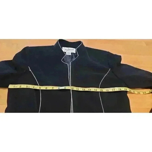 Vintage Black Blazer Jacket White Piping Details Open Front Sz 12 Jones NY - Picture 6 of 8